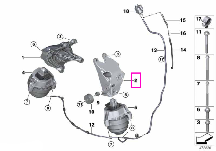 Suport motor, stanga - BMW Seria 3 G20 G21, Seria 4 G22 G23 G26, Seria 5 G30 G31, Seria 6 G32, Seria 7 G11 G12, Seria 8 G14 G15 G16, X3 G01, X4 G02, X5 G05, X6 G06, X7 G07