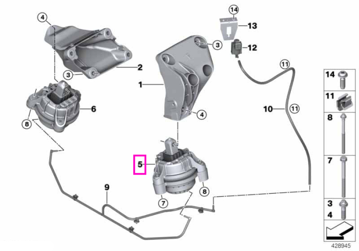 Tampon motor, stanga - BMW Seria 5 F18 LCI