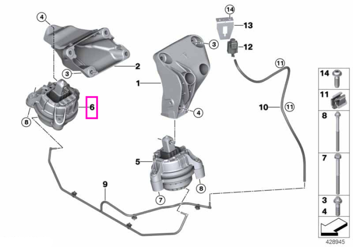 Tampon motor, dreapta - BMW Seria 5 F18 LCI