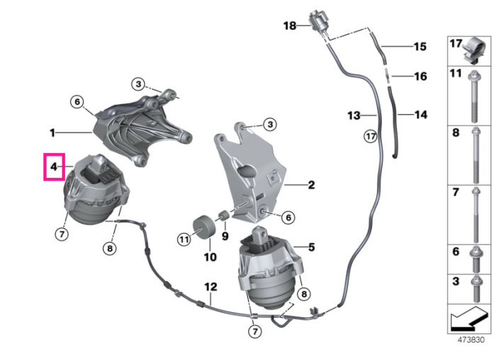Tampon motor, dreapta - BMW Seria 5 G30 G31, Seria 6 G32, X3 G01, X4 G02, X5 G05	