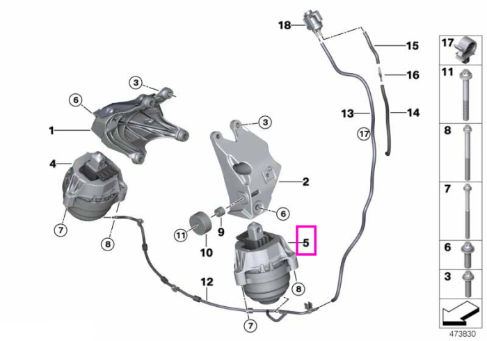 Tampon motor, stanga - BMW Seria 5 G30 G31, Seria 6 G32GT, Seria 7 G11 G12