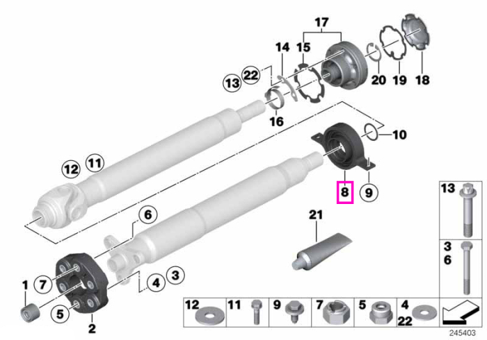 Suport ax cardanic / Palier central cardanic, aluminiu - BMW Seria 5 E60 E61, X3 E83