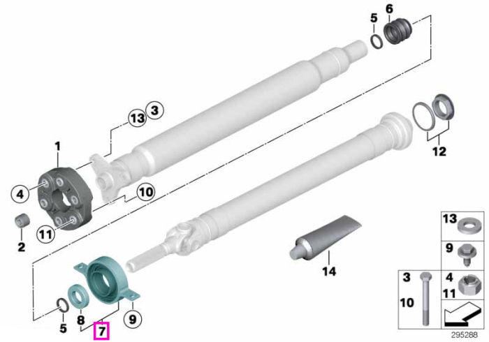 Suport central ax cardanic, aluminiu - BMW X3 F25, X4 F26, X5 E70 F15, X6 E71 E72 F16
