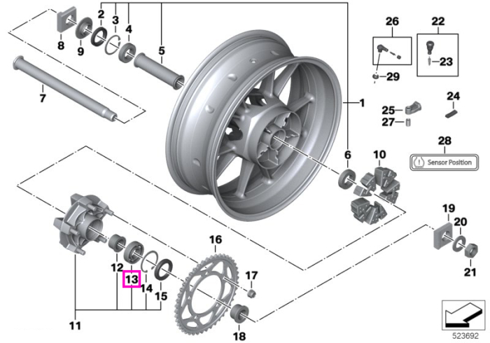 Rulment bila etans butuc port-coroana roata spate - BMW Motorrad K42 K46 K47 K49 K63 K66 K67 K69 K80 K81 K82 K83 K84 KD1 KM3 KM9