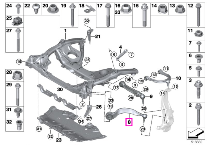 Brat tractiune cu bucsa hidraulica, stanga, punte fata - BMW Seria 6 G32 GT, Seria 7 G11 G12