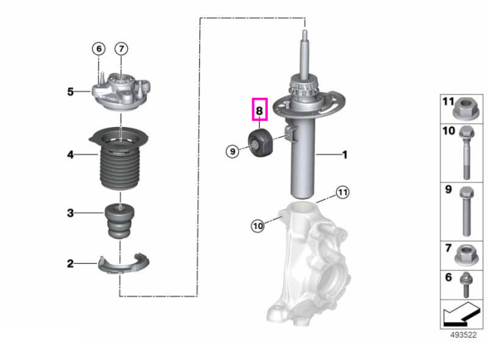Element atenuare vibratii amortizor (150Hz / 220Hz) - BMW Seria 2 G42, Seria 3 G20 G21 G28, Seria 4 G22 G23 G26