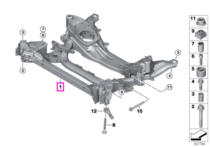Subcadru punte fata, varianta AWD - BMW Seria 2 G42, Seria 4 G22 G23