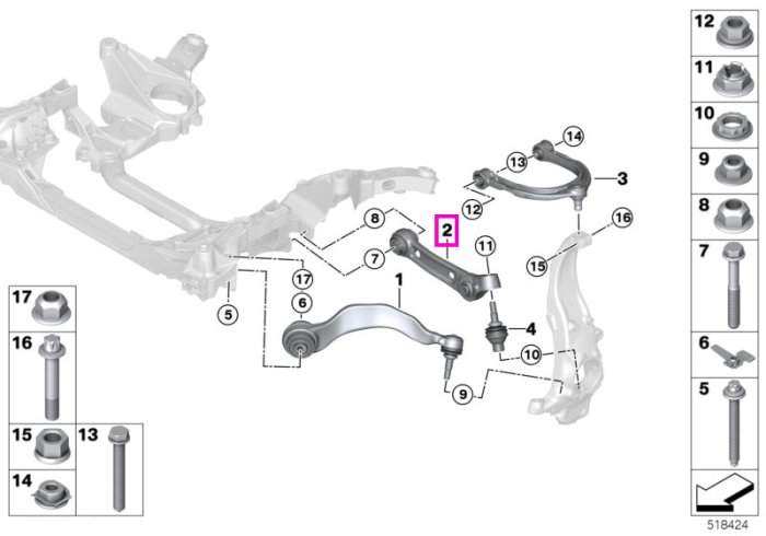 Brat inferior suspensie, cu bucsa cauciuc, punte fata, stanga - BMW Seria 5 G30 G31 G38