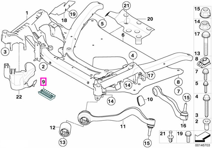 Suport cric/elevator, punte fata - BMW Seria 5 E60 E61, Seria 6 E63 E64, Seria 7 E65 E66