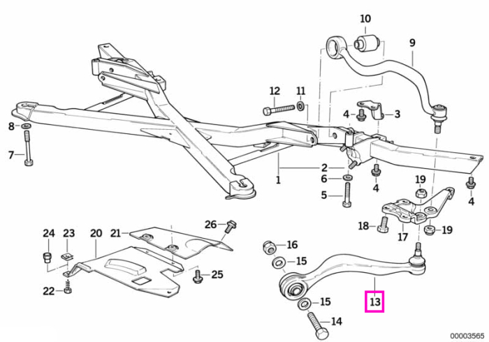 Brat inferior, punte fata, dreapta, aluminiu - BMW Seria 8 E31