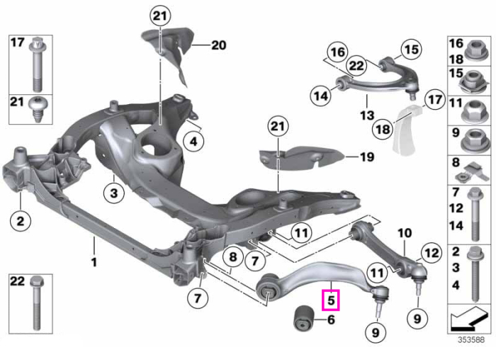 Brat inferior suspensie cu bucsa hidraulica, punte fata stanga - BMW Seria 5 F07, Seria 7 F01 F02