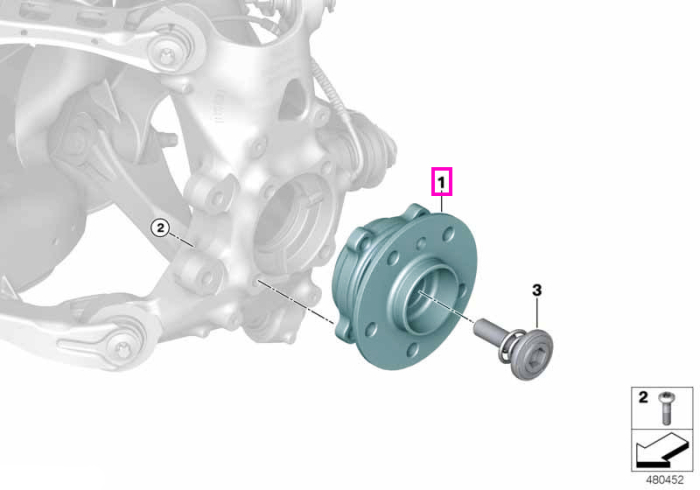 Butuc roata cu rulment integrat - BMW Seria 1 F40 F52, Seria 2 F44 F45 F46, i3 I01, i8 I12 I15, X1 F48 F49, X2 F39 - Mini Cabrio F57 F67, Clubman F54, Countryman F60, F55, F56, F65, F66