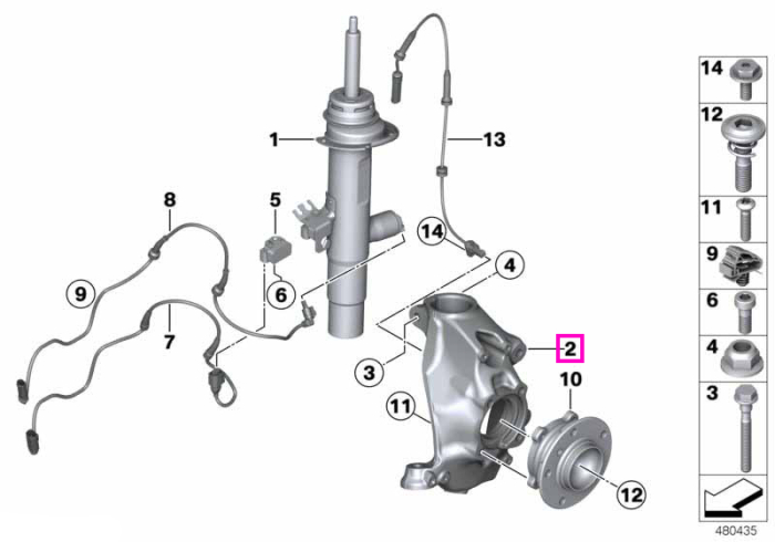 Portfuzeta, punte fata, dreapta - BMW Seria 1 F20 F21, Seria 2 F22 F23, Seria 3 F30 F31 F35, Seria 4 F32 F33