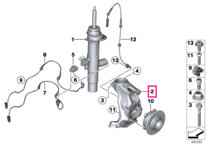 Fuzeta fata, stanga, cu corectie unghi cadere +30' - BMW Seria 3 F30 F31 F35