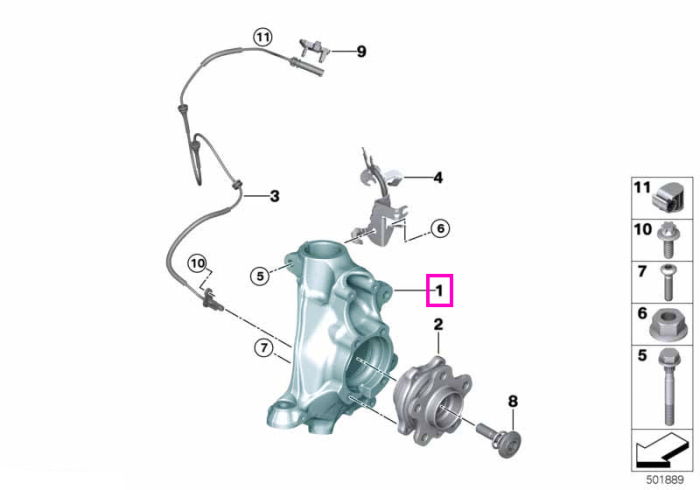 Fuzeta stanga, corectie camber minus 60', AWD - BMW Seria 2 G42, Seria 3 G20, Seria 4 G22 G23