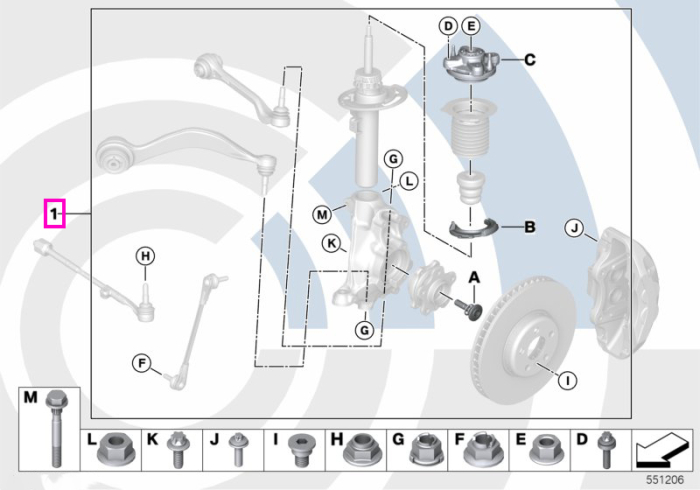 Set reparatie flansa amortizor, punte fata, Kit Value Parts - BMW Seria 3 G20 G21 G28, i4 G26