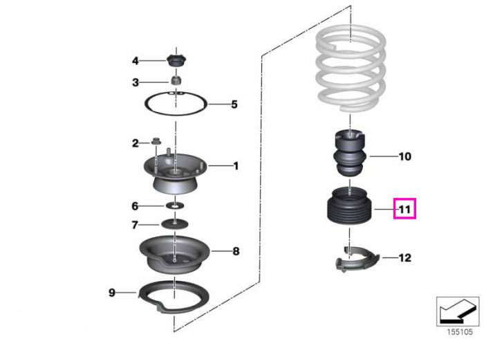 Burduf cauciuc protectie tija amortizor suspensie, punte fata - BMW Seria 1 E81 E82 E87 E88, Seria 3 E90 E91 E92 E93, X1 E84