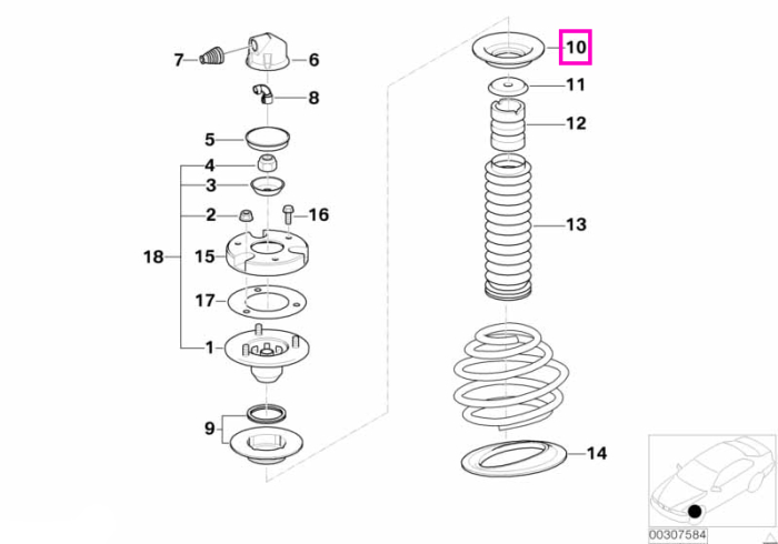 Suport superior arc suspensie, punte fata - BMW Seria 3 E46, Seria 5 E39 E60 E61, Seria 6 E63 E64, Seria 7 E38 E65 E66, X5 E53, Z4 E85 E86, Z8 E52