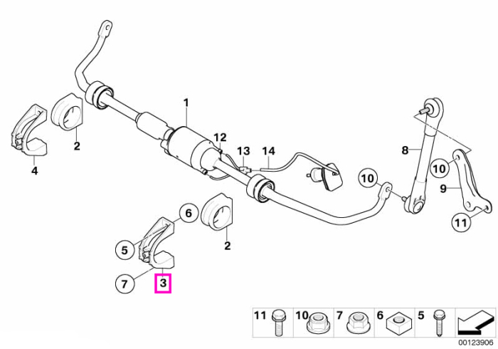 Suport bucsa bara stabilizatoare, punte fata - BMW Seria 5 E60 E61, Seria 6 E63 E64, Seria 7 E65 E66