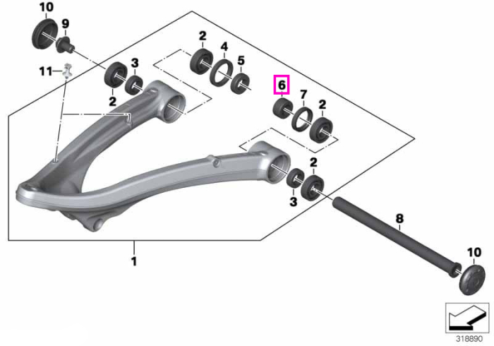 Bucsa distantier, stanga - BMW Motorrad K50 (R 1200 GS, R 1250 GS), K51 (R 1200 GS Adv., R 1250 GS Adv.), K52 (R 1200 RT, R 1250 RT) - tip motor A74