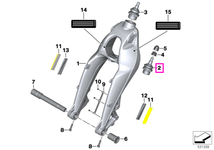 Pivot sferic inferior axa fata - BMW Motorrad K40 (K 1200 S, K 1300 S), K43 (K 1200 R, Sport, K 1300 R), K44 (K 1200 GT, K 1300 GT), K48 (K 1600 GT, K 1600 GTL), K61 (K 1600 Bagger)