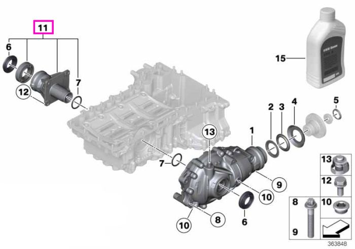 Suport diferential fata cu rulment - BMW Seria 3 E90 E91 E92, Seria 5 F07 F10 F11, Seria 6 F06 F12 F13, Seria 7 F01 F02, X1 E84