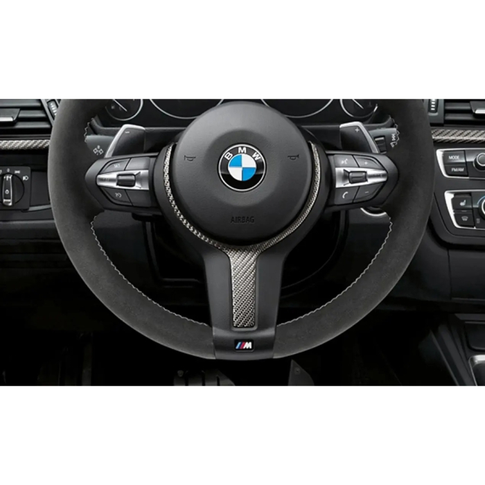 Ornament volan, piele Alcantara/Carbon "BMW M Performance" - BMW Seria 1 F20 F21, Seria 2 F22 F23 F45 F46, Seria 3 F30 F31 F34, Seria 4 F32 F33 F36, X1 F48, X2 F39