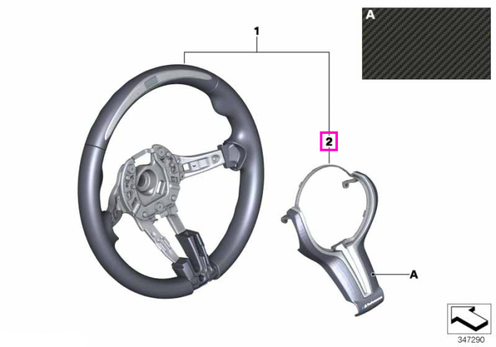 Capac ornamental fibra carbon, volan "BMW M Performance" - BMW Seria 2 F87 M2