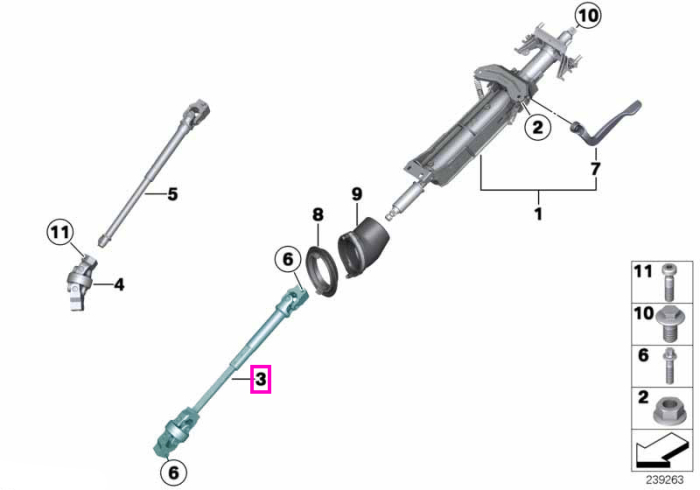 Ax inferior coloana directie, cu articulatie dubla, transmisie automata - BMW X3 F25, X4 F26