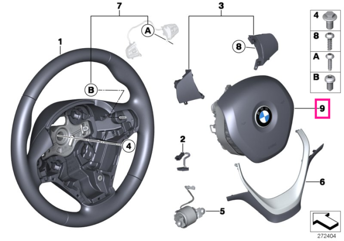 Modul Airbag, volan - BMW Seria 1 F20 F21, Seria 2 F22 F23, Seria 3 F30 F31 F34 F35, Seria 4 F32 F33 F36