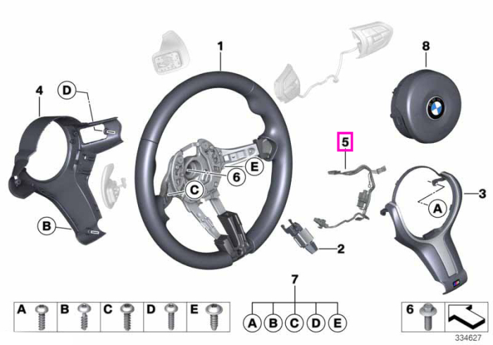 Cablu conectare volan - BMW Seria 1 F20 F21, Seria 2 F22 F23 F45 F46 F87 M2, Seria 3 F30 F31 F34 F35 F80 M3, Seria 4 F32 F33 F36 F82 F83 M4, X1 F48, X2 F39, X3 F25, X4 F26, X5 F15 M F85, X6 F16 M F86