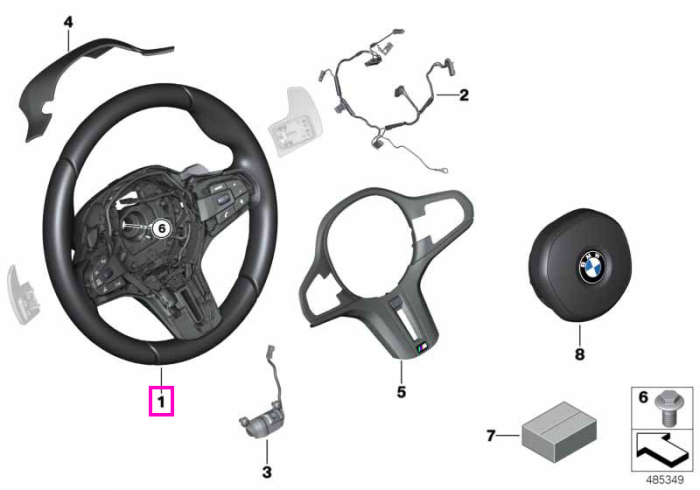Volan M Sport, piele - BMW Seria 5 F90 M5, Seria 8 F91 F92 F93 M8, X5 M F95, X6 M F96 - tip motor S63M