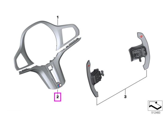 Capac ornamental "M Performance", parte inferioara volan - BMW Seria 2 G87M2, Seria 3 G80M3 G81M3, Seria 4 G82M4 G83M4