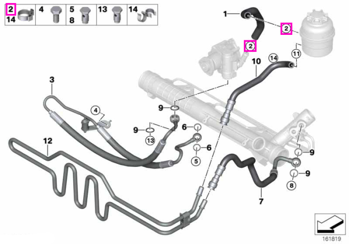 Colier furtun directie hidraulica - BMW Seria 1 E81 E82 E87 E88, Seria 3 E46 E90 E91 E92 E93, Seria 5 E60 E61 F07 F10 F11, Seria 6 E63 E64 F06 F12 F13, Seria 7 E65 E66 F01 F02, X1 E84, X3 E83, X5 E70, X6 E71, Z4 E85 E86