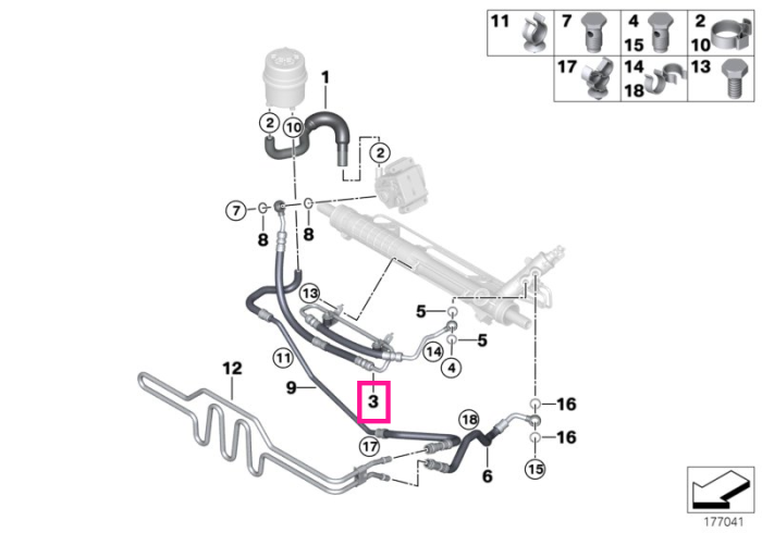 Ansamblu furtun presiune servodirectie - BMW Seria 1 E81 E82 E87 E88, Seria 3 E90 E91 E92 E93, X1 E84