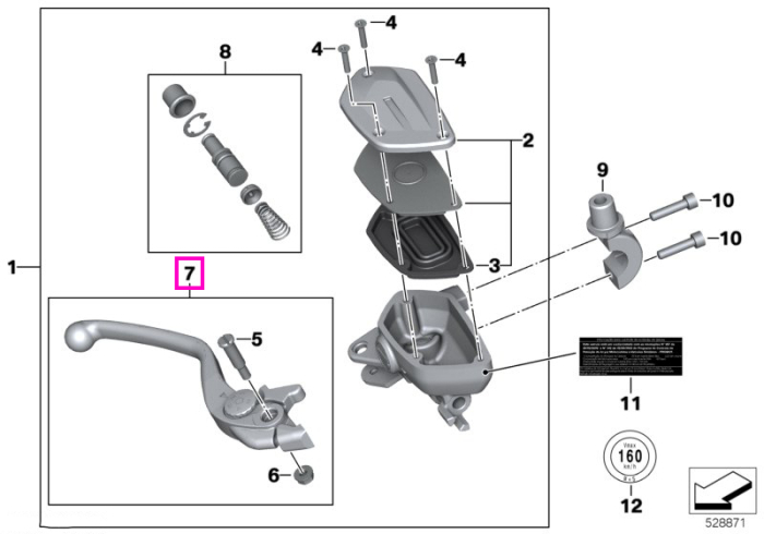 Set maneta frana fata - BMW Motorrad K21, K22, K23, K32, K33, K63, K69, K80, K81, K82, K83, K84, KR1, KR2, KR3