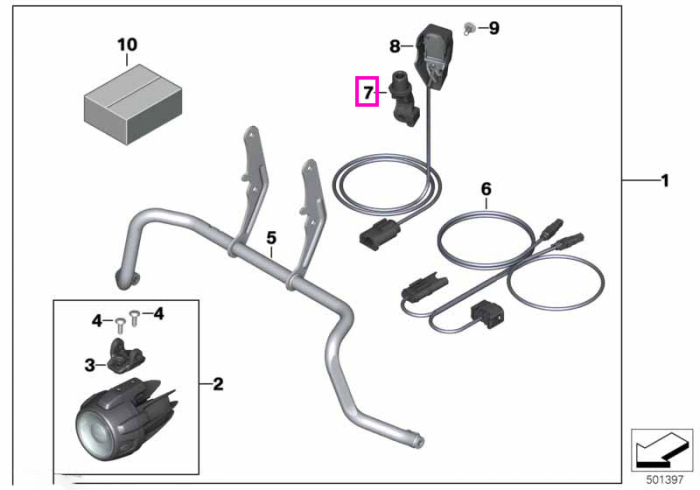 Colier cu suport, oglinda - BMW Motorrad K69 (S 1000 XR), K80 (F 750 GS, F 800 GS), K81 (F 850 GS, F 900 GS), K82 (F 850 GS Adv., F 900 GS Adv.), K84 (F 900 XR)