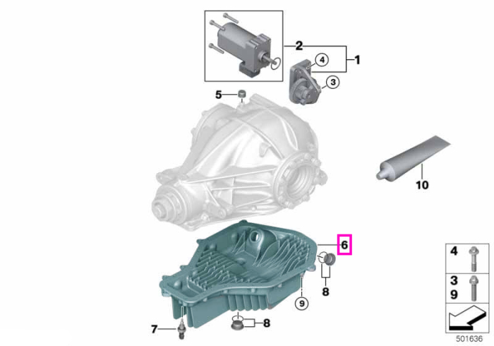 Baie de ulei diferential, punte spate - BMW Seria 2 G87 M2, Seria 3 G80 G81 M3, Seria 4 G82 G83 M4, Seria 5 F90 M5, Seria 8 F91 F92 F93 M8, X3 F97 M, X4 F98 M
