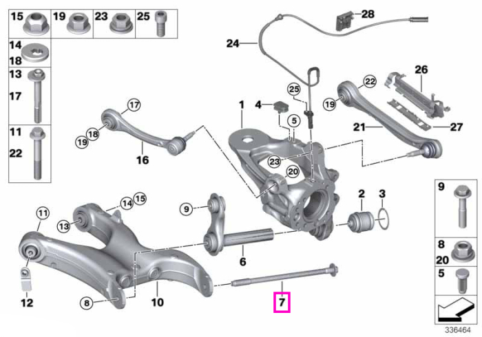 Surub hexagonal cu guler, M16x1,5x304, punte spate - BMW X5 E70 F15 M F85, X6 E71 E72 Hybrid F16 M F86