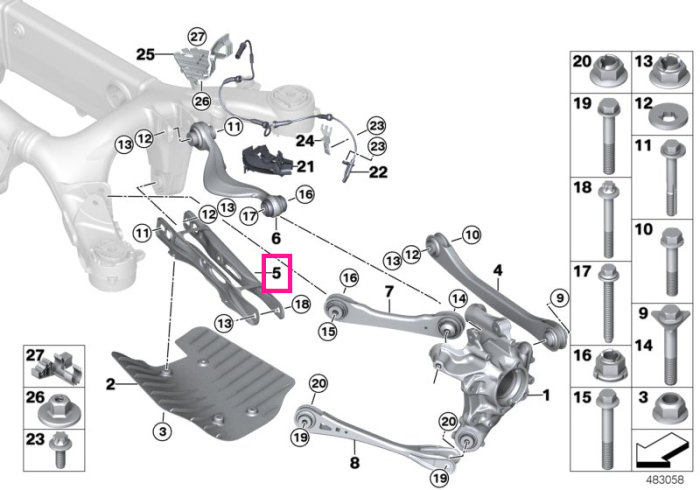 Brat inferior suspensie cu bucsa cauciuc, punte spate - BMW X3 G01, X4 G02