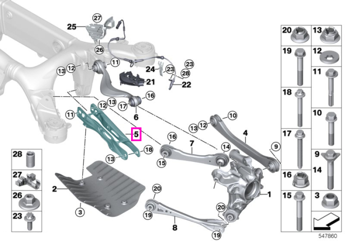 Brat suspensie cu bucsa cauciuc, punte spate - BMW iX3 G08 BEV, X3 G01 G08, X4 G02