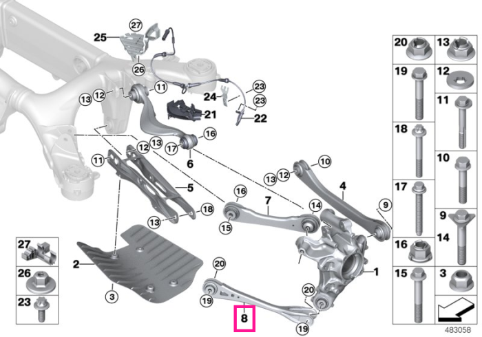 Brat suspensie roata, cu bucsa cauciuc, punte spate - BMW X5 G05, X6 G06, X7 G07, XM G09