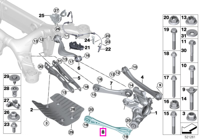 Brat oscilant suspensie, punte spate - BMW Seria 5 G30 G31 G38 G60 F90 M5, Seria 6 G32, Seria 7 G11 G12, Seria 8 G14 G15 G16 F91 F92 F93 M8