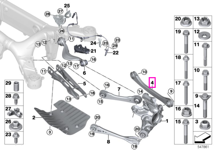 Brat directie cu bucsa cauciuc, punte spate, dreapta - BMW X5 F95 M, X6 F96 M, XM G09