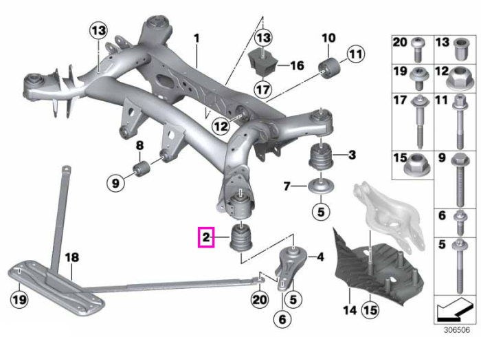 Bucsa punte spate (fata) - BMW Seria 1 F20 F21, Seria 2 F22 F23, Seria 3 F30 F31 F34 F35, Seria 4 F32 F33 F36