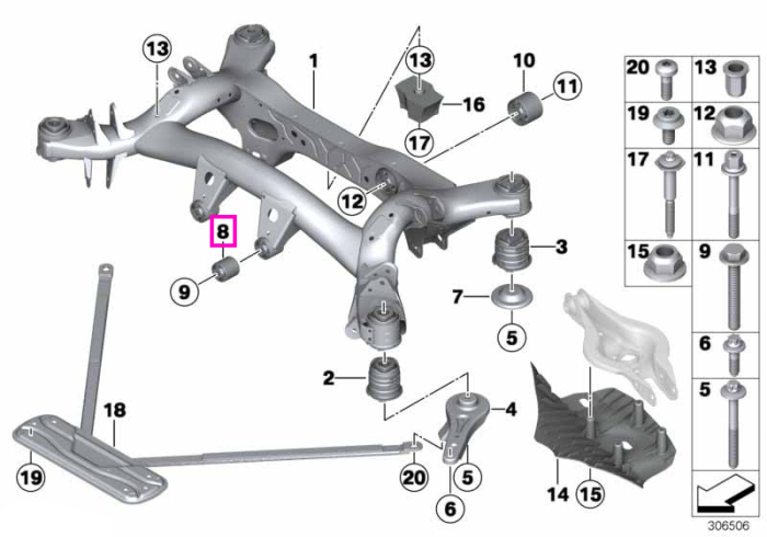 Tampon elastic frontal subrama punte spate - BMW Seria 1 F20 F21, Seria 2 F22 F23, Seria 3 F30 F31 F34 F35, Seria 4 F32 F33 F36