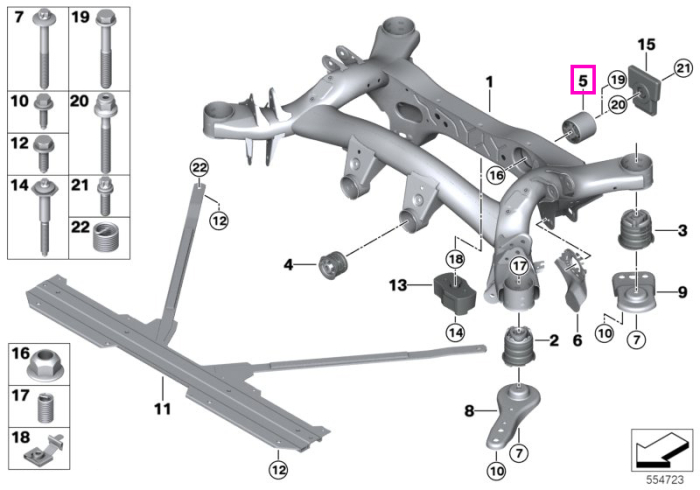 Bucsa cauciuc punte spate - BMW Seria 2 G42 G87 M2, Seria 3 G20 G21 G28 G80 G81 M3, Seria 4 G22 G23 G26 G82 G83 M4, Supra, Z4 G29