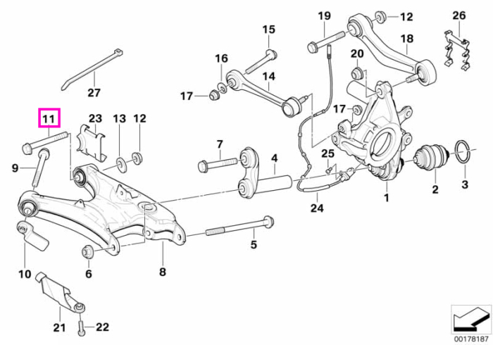 Șurub/Bolt excentric, M12x1,5x98, punte spate - BMW Seria 3 E46, Seria 5 E39