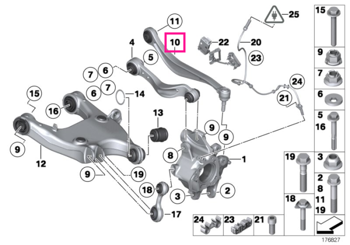 Brat suspensie roata, cu bucsa cauciuc, punte spate, stanga - BMW Seria 5 F07 F11