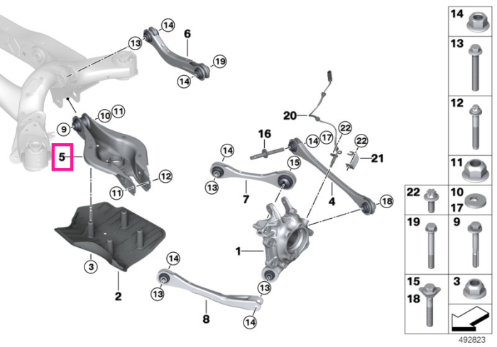 Brat inferior suspensie roata cu bucsa cauciuc, punte spate - BMW Seria 2 G42, Seria 3 G20 G21, Seria 4 G22 G23 G26, Z4 G29